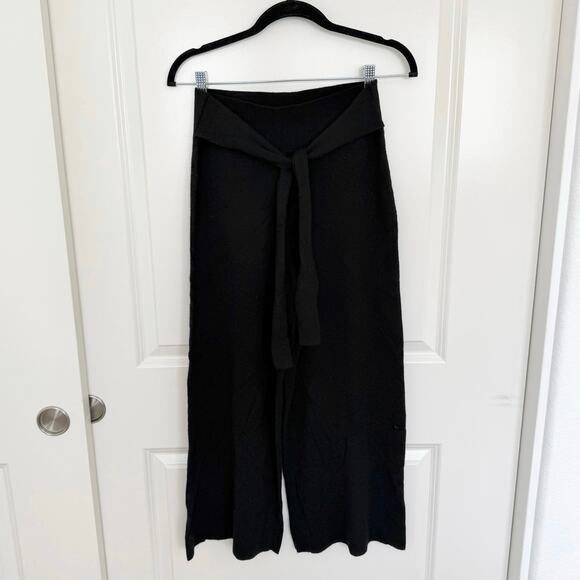 Anthropologie Linette Merino Wool Blend Tie Waist Wide Leg Pants Black Small - Picture 2 of 5